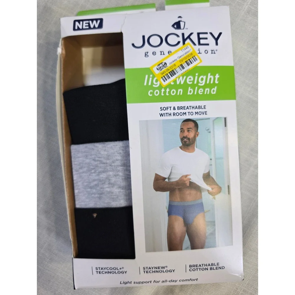 Jockey Generation Mens Lightweight Cotton Blend Briefs 3 Pack Black Grey Small